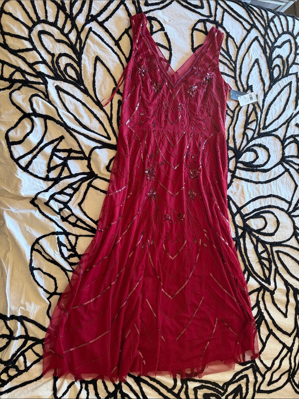 Adrianna Papell Beaded Red V-Neck Maxi Dress New w/tags Size 12